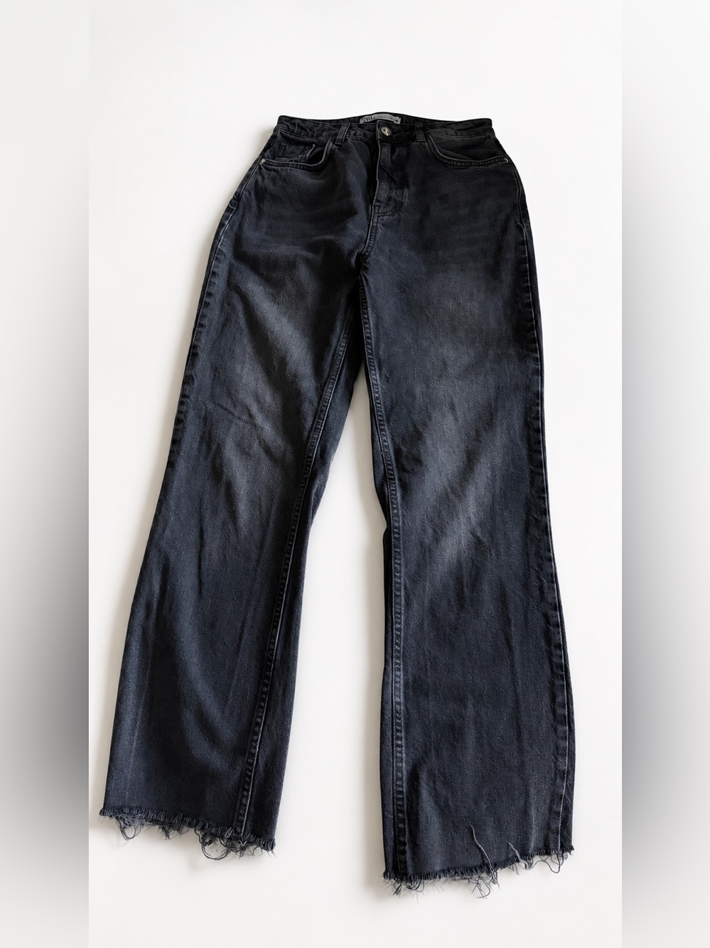 Zara high-waisted, straight-leg denim jeans